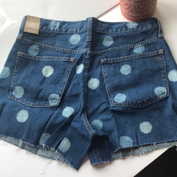 MADEWELL POLKADOT HIGH-RISE COTTON DENIM SHORTS - Picture 5 of 13